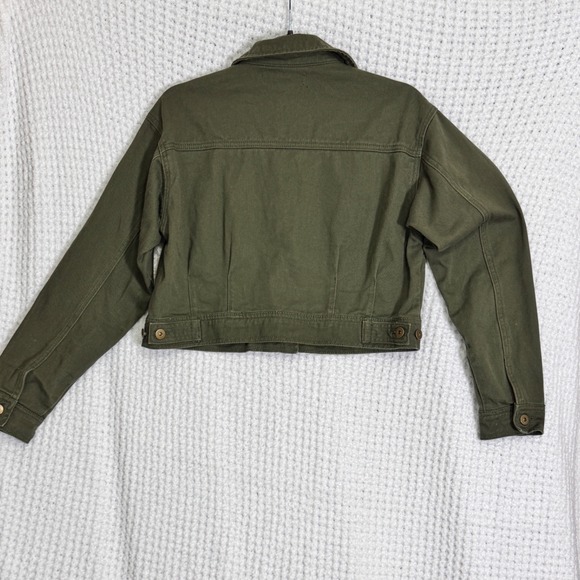 Forever 21 Olive Green Cropped Jean Jacket Small Casual Utility Style‎ - Picture 4 of 4